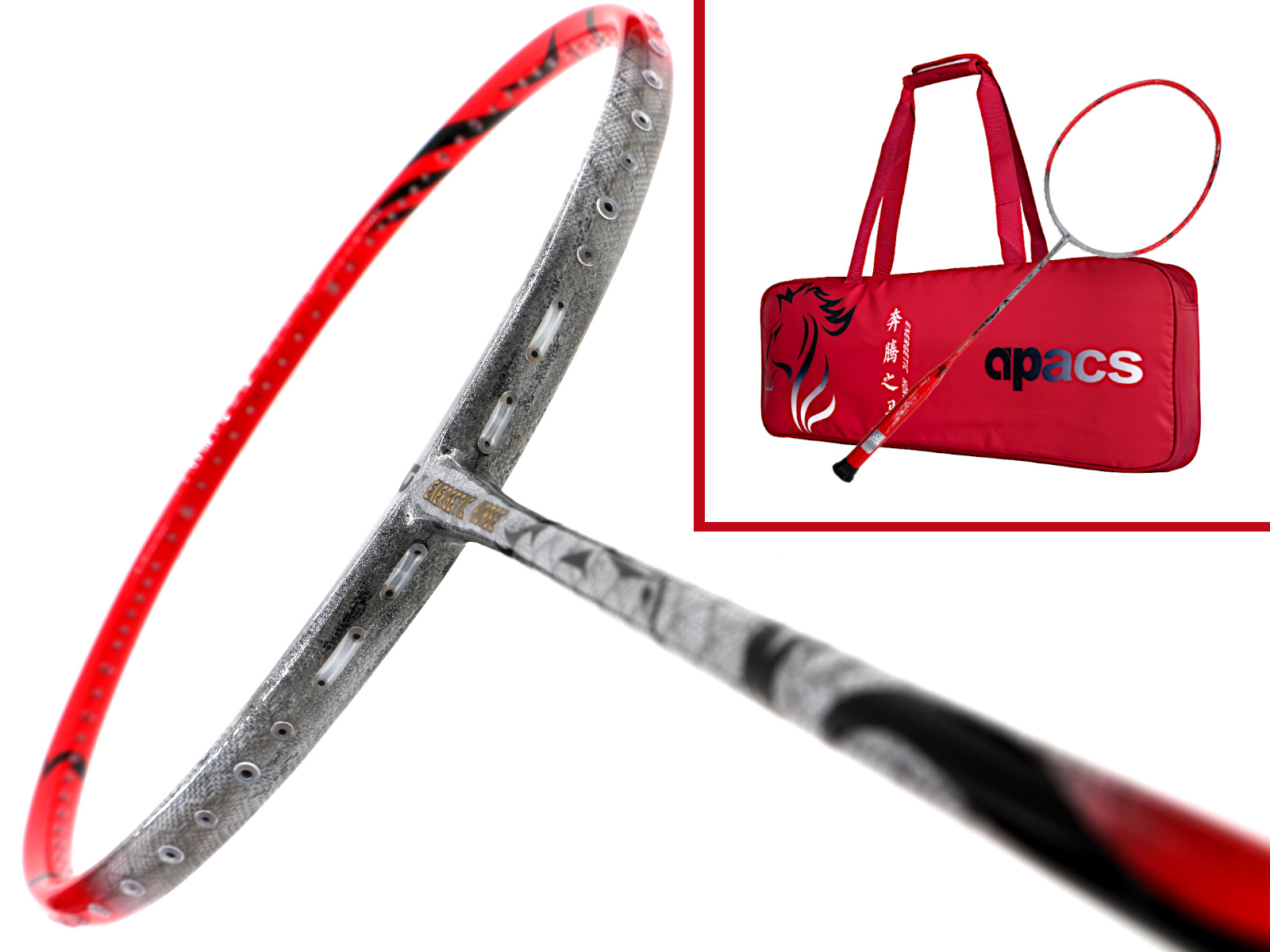 Apacs - Energetic Horse Limited Edition Bright Red Silver Badminton Racket with Single Bag