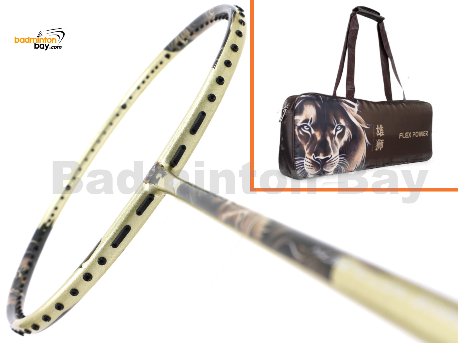 Flex Power - Majestic Lion Gold 5U Predator Series Limited Edition Badminton Racket with Single Bag