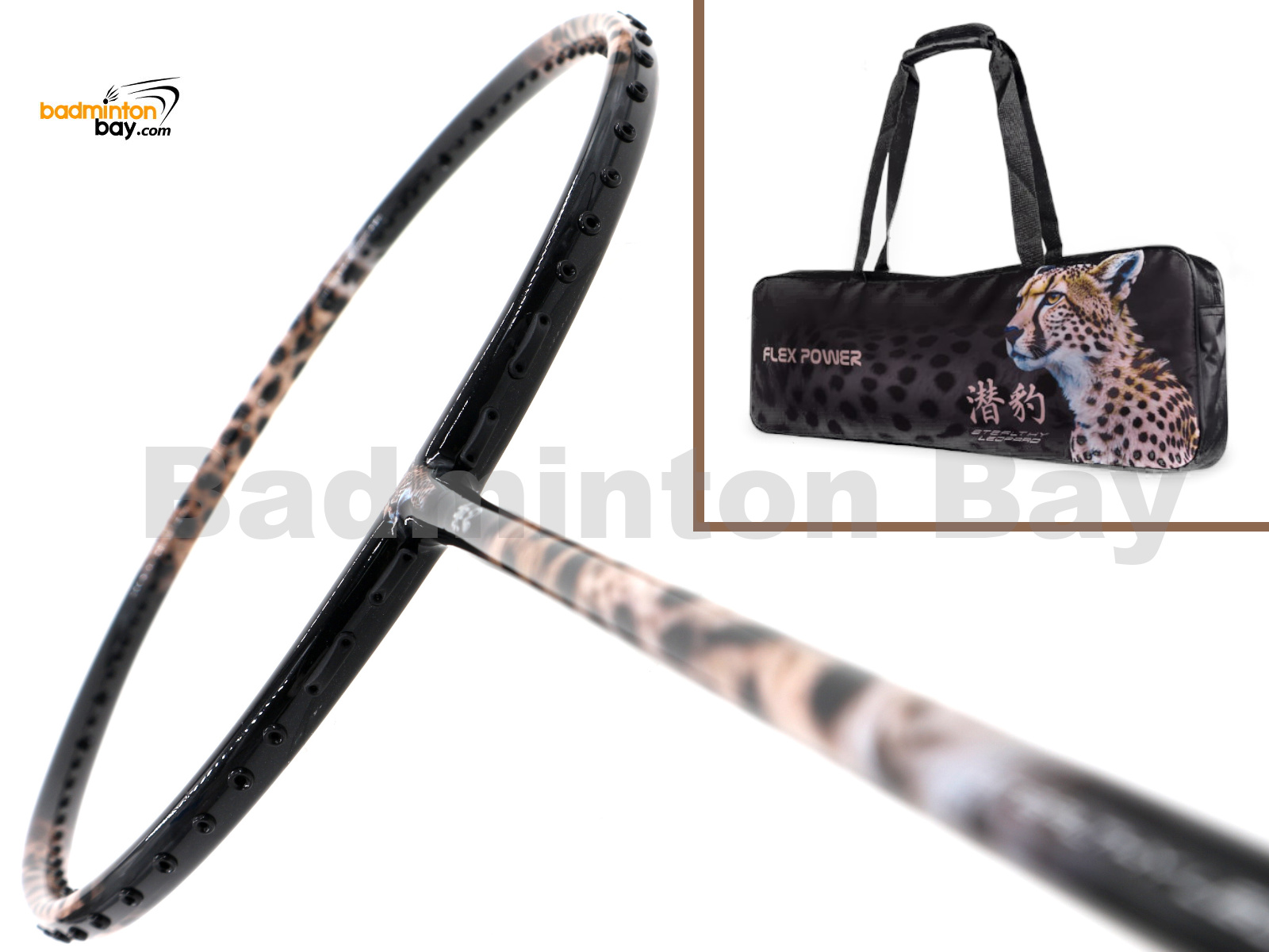 Flex Power - Stealthy Leopard Black 5U Predator Series Limited Edition Badminton Racket with Single Bag
